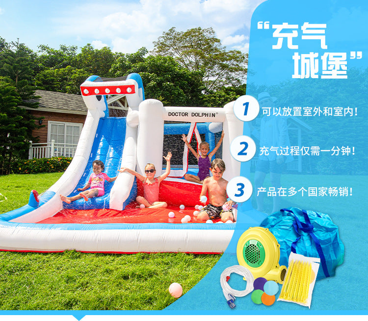 Household children's inflatable castle, children's outdoor water jet castle, water jet slide inflatable slide pool inflatable castle