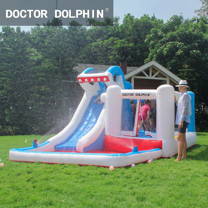Household children's inflatable castle, children's outdoor water jet castle, water jet slide inflatable slide pool inflatable castle