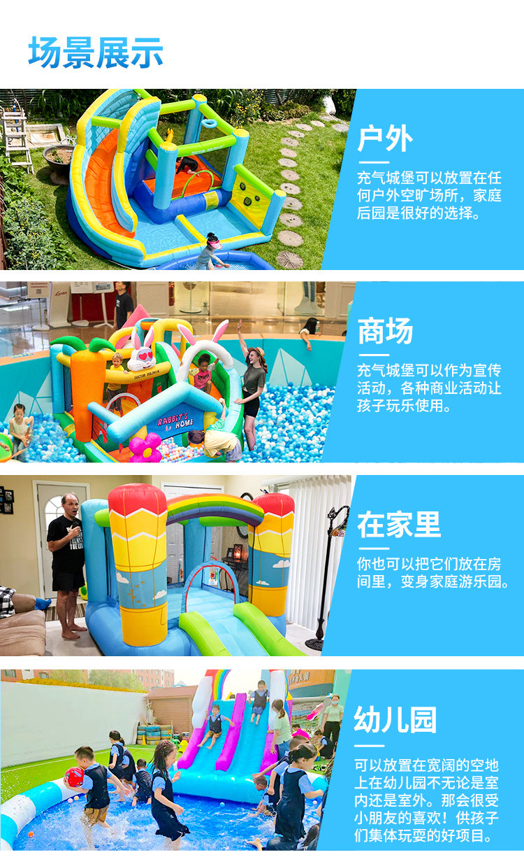 Household children's inflatable castle, children's outdoor water jet castle, water jet slide inflatable slide pool inflatable castle