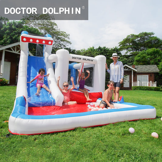 Household children's inflatable castle, children's outdoor water jet castle, water jet slide inflatable slide pool inflatable castle